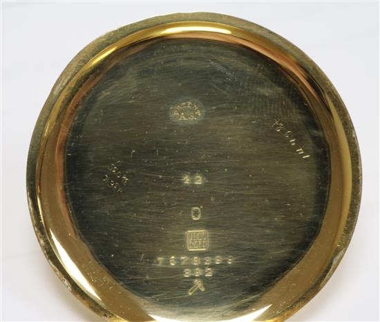 An 18ct gold Turler keyless lever pocket watch with Arabic dial and subsidiary seconds.